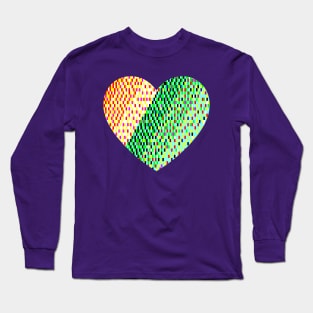 Retro Pixel Heart Green and Yellow Long Sleeve T-Shirt